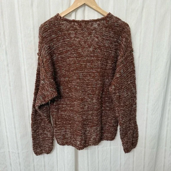 NWT🎉 Universal Thread Brown & White Knit V-Neck Weave Oversized Sweater - Picture 6 of 7
